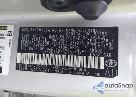 2009 Toyota Matrix from USA, damaged, VIN 2T1KU40E29C107215